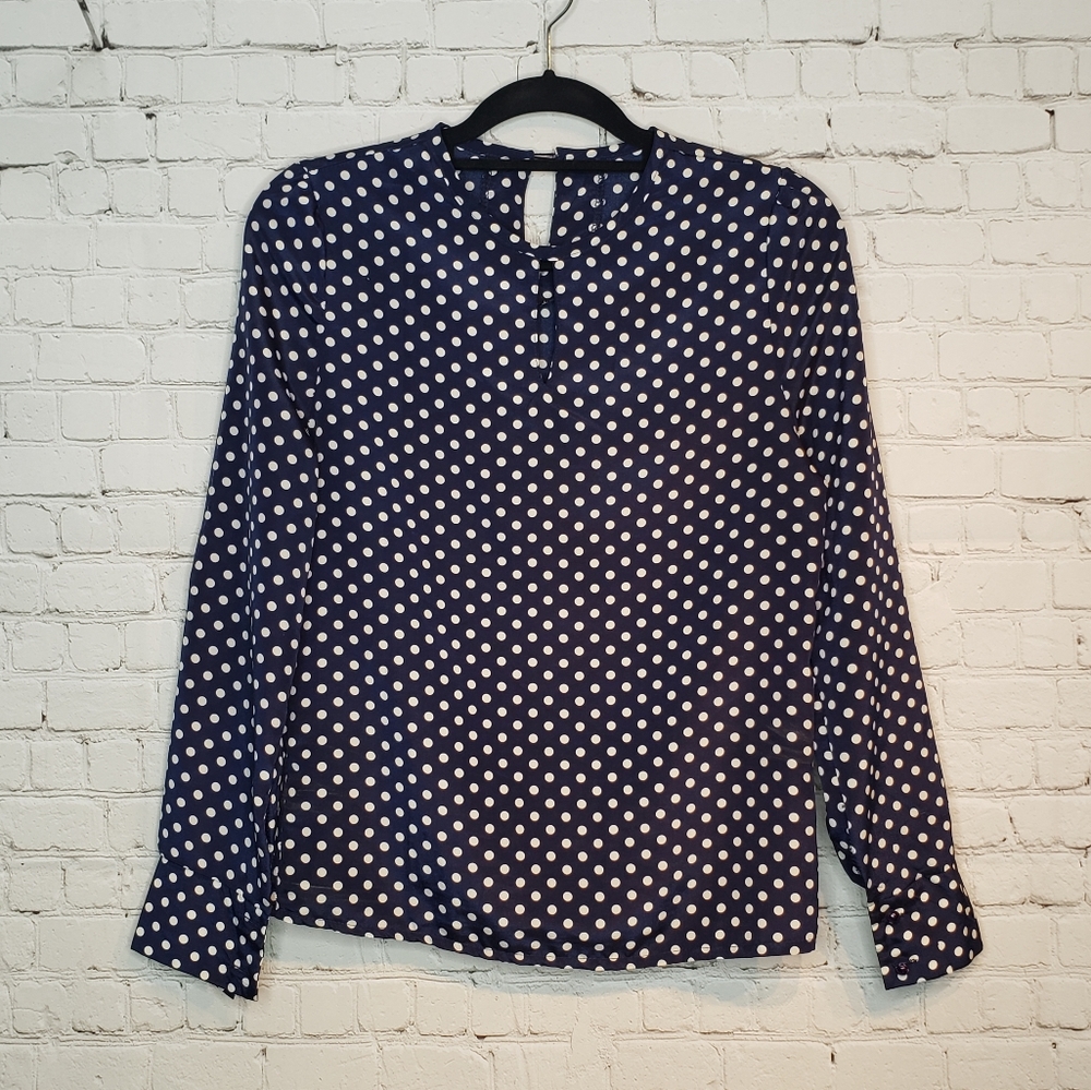 Blouse Navy & White Polka Dot